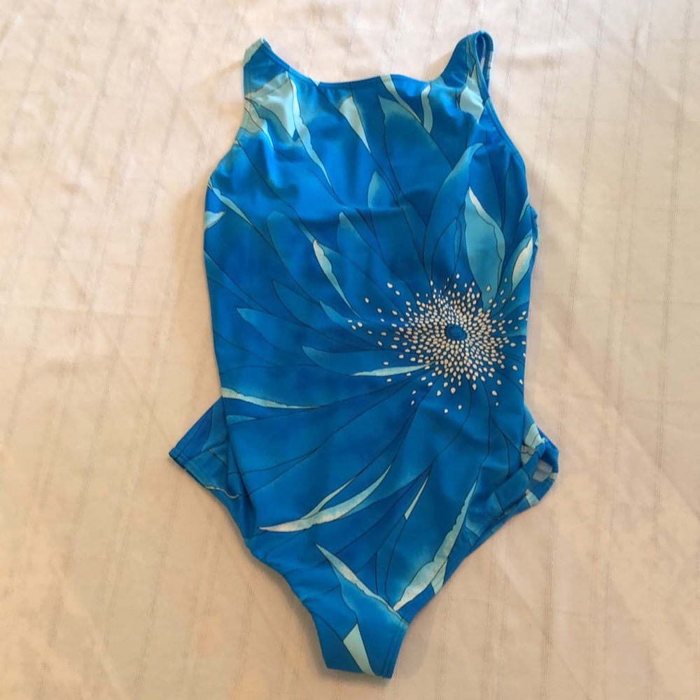 Sea Queen Blue Floral Bathing Suit New SZ 16